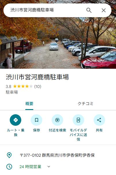河鹿橋の近くの無料駐車場